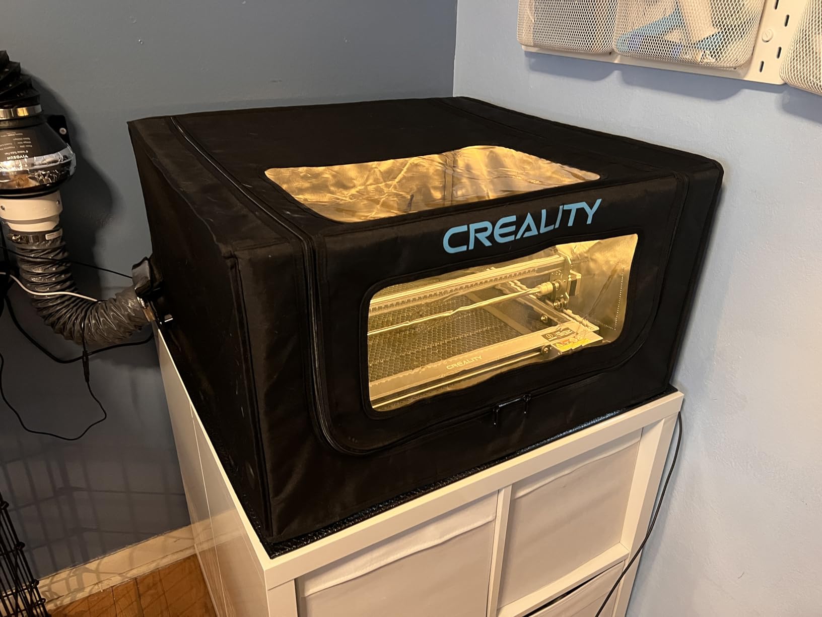 Creality Laser Engraver Enclosure, Isolate Smoke Laser Cutting Machine Protective Cover, Against Odor and Noise Enclosure with Vent for Creality, xTool and Other Laser Engraver, 27.5x28.3x15.7 inch customer photo 1