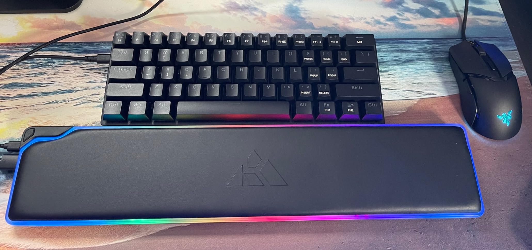 RGB Backlit Gaming Wrist Rest | RGB Wrist Support for Keyboard | Keyboard Wrist Rest with 14 Color Modes | 17x4x1 Inches Wrist Pad for Keyboard | Wrist Rest for Computer, Laptop, Black customer photo 1