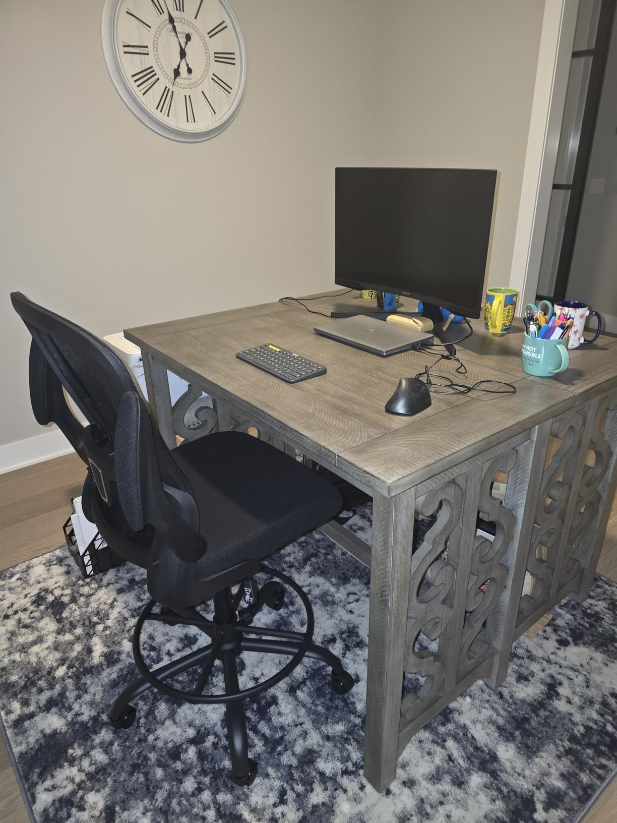 ErGear Drafting Chair with Footrest Ring and Flip-Up Arms for Tall Desks | 8 inch seat height adjustment, lumbar support, 33% thicker seat, breathable mesh, 300 lbs capacity, standing desk use customer photo 2
