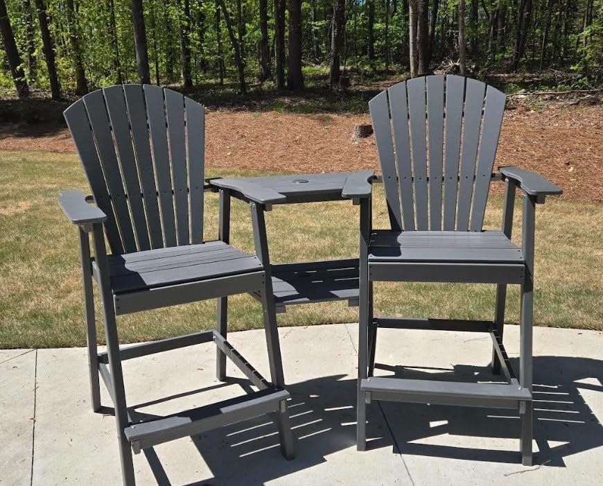 FOOWIN Tall Adirondack Chairs Set of 2 with Double Connecting Trays | All Weather HDPE Bar Height Adirondack Chair Heavy-Duty Adirondack Barstools for Balcony, Deck, Backyard, Patio Grey customer photo 2