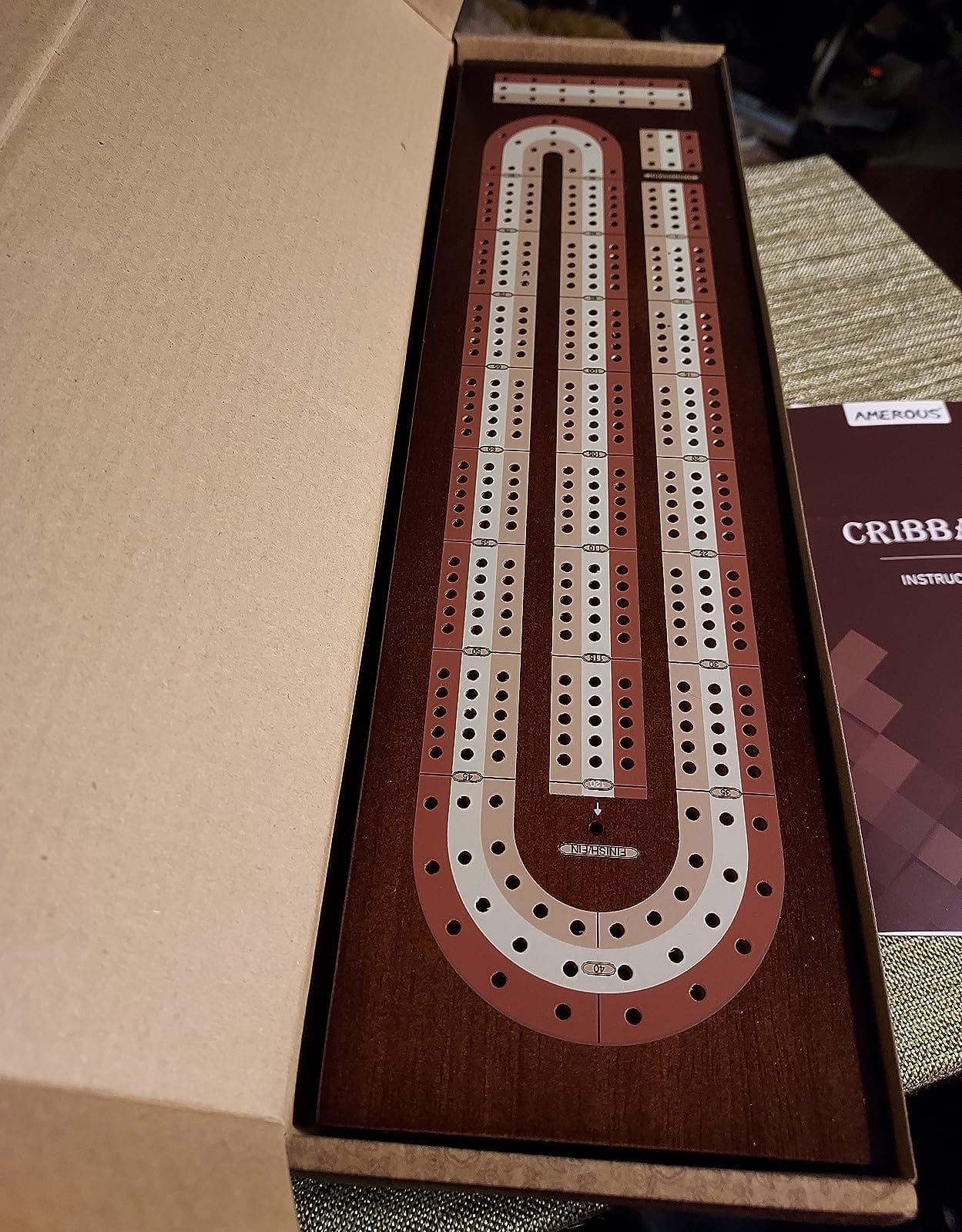 AMEROUS Wooden Cribbage Board Game Set with Magnetic Lock - Metal Pegs - 2 Playing Cards - Continuous 3 Track Board - Larger Storage Area, Travel Portable Cribbage Game Sets for Family customer photo 2
