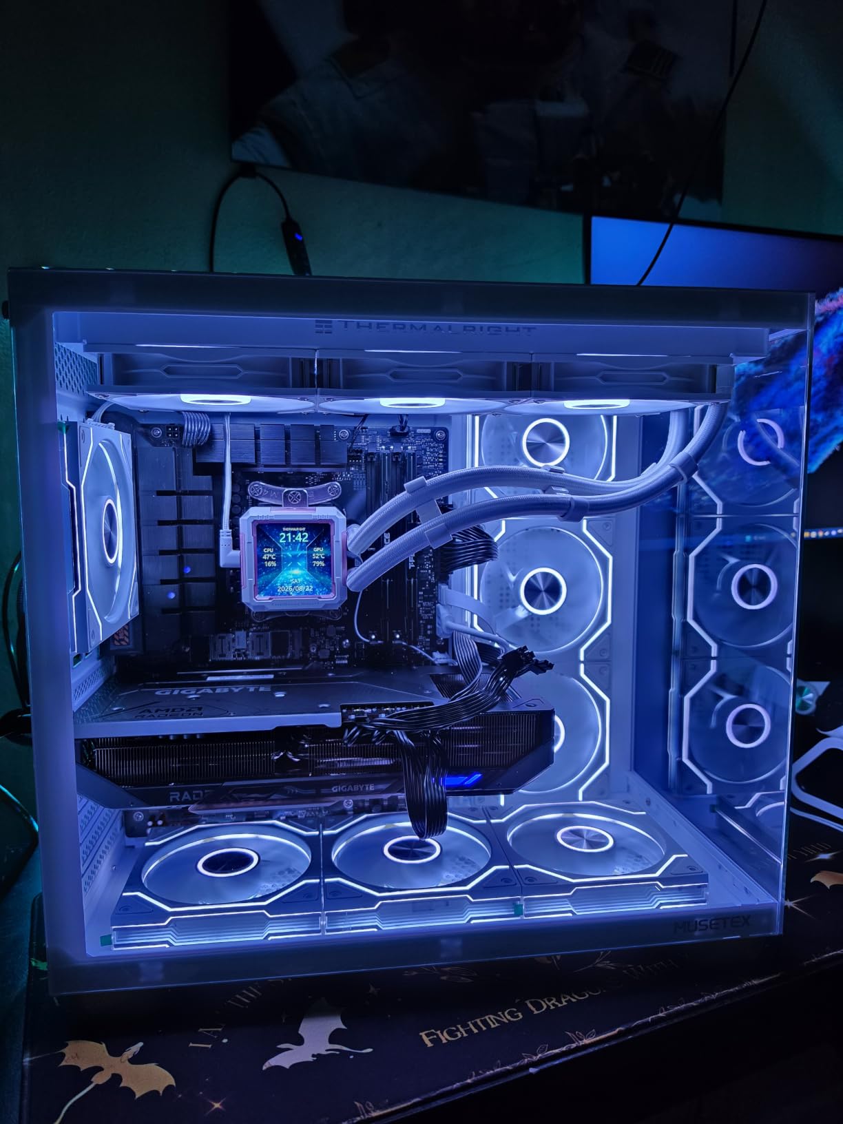 MUSETEX ATX PC Case, 6 PWM ARGB Fans Pre-Installed, 360MM RAD Support, Type-C Gaming PC Case, 270° Full View Tempered Glass Mid Tower, Pure White ATX Computer Case, Y6 customer photo 1