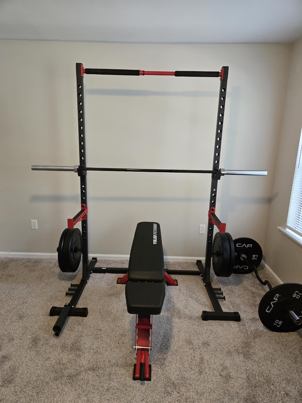 FLYBIRD SR1 Squat Rack, Adjustable Power Rack for 6FT/7FT Barbells | Squat Rack for Home Gyms with Pull-Up Bar, 22 Adjustment Positions, J-Hooks and Safety Spotter Arms w/ 110/180LBS Home Package customer photo 2