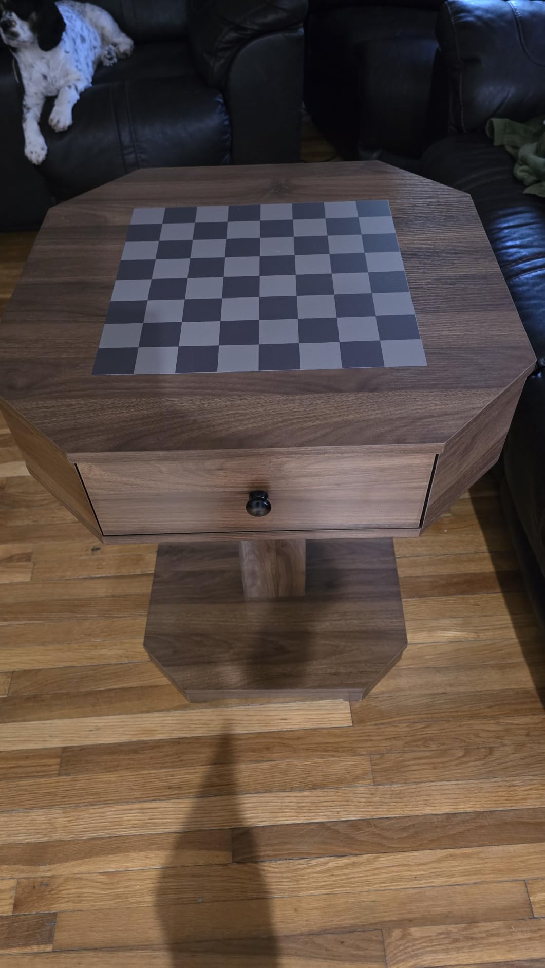 soges 2-Drawer Wooden Game Board Table for Chess and Checkers | Chess Table for Family Board Games, 2 Drawers Large Storage Area, Walnut Color customer photo 1