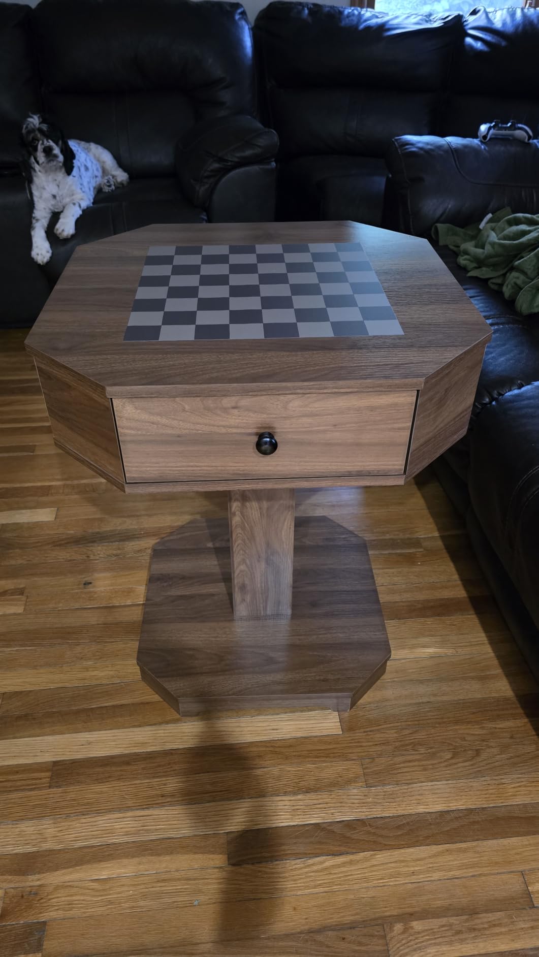 soges 2-Drawer Wooden Game Board Table for Chess and Checkers | Chess Table for Family Board Games, 2 Drawers Large Storage Area, Walnut Color customer photo 2