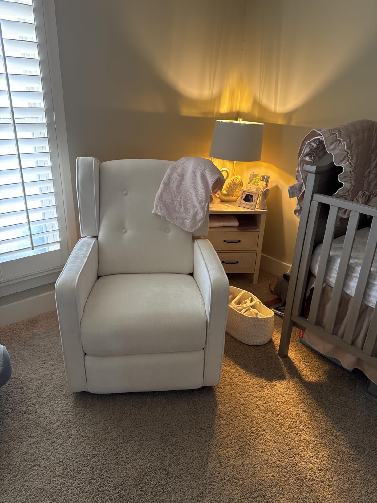 CANMOV Swivel Rocker Recliner Chair, Nursery Glider Chair, Nursery Rocking Chairs, Manual Reclining Chair, White customer photo 1