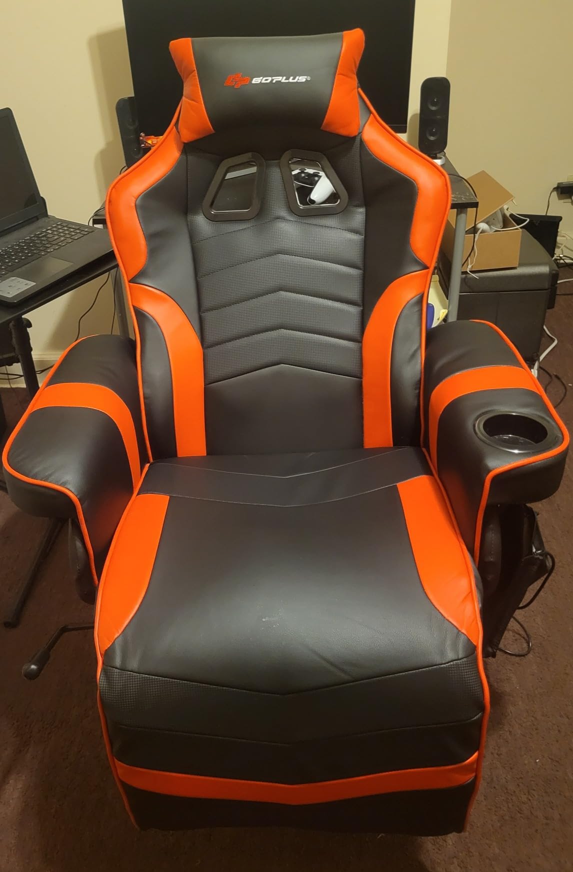 Gaming Chair, Height Adjustable Massage Video Game Chair with Retractable Footrest, Cup Holder, Headrest, Swivel Office Chair, Racing Style Swivel Gamer Chair (Black) customer photo 1