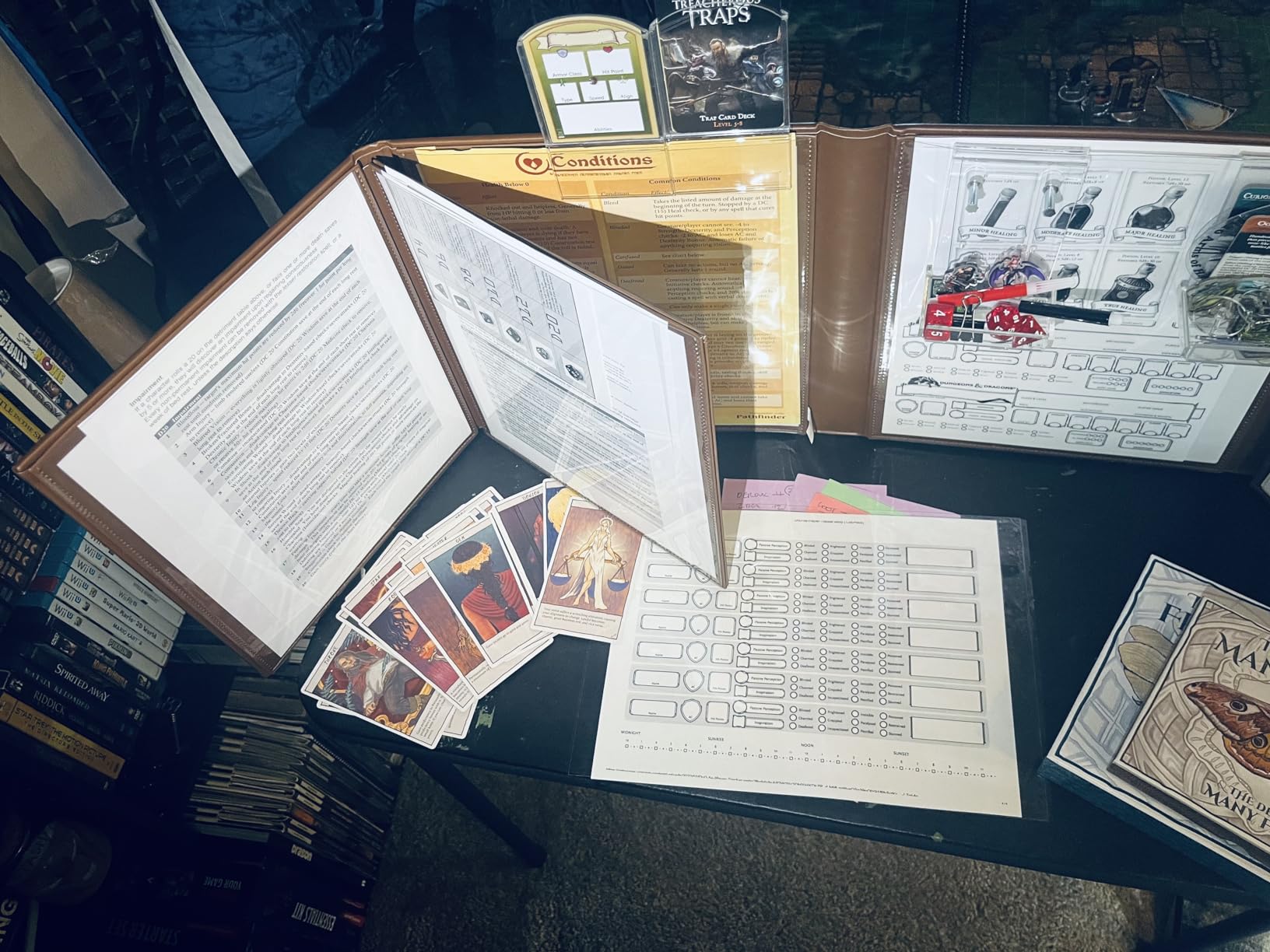 CASEMATIX DM Screen Faux Leather 8-Panel Deluxe GM Screen - Eight Panel Folding Game Master Screen with 2 Swinging Panels and Wet Erase Pockets for TTRPGs, Inserts Not Included, Brown customer photo 1