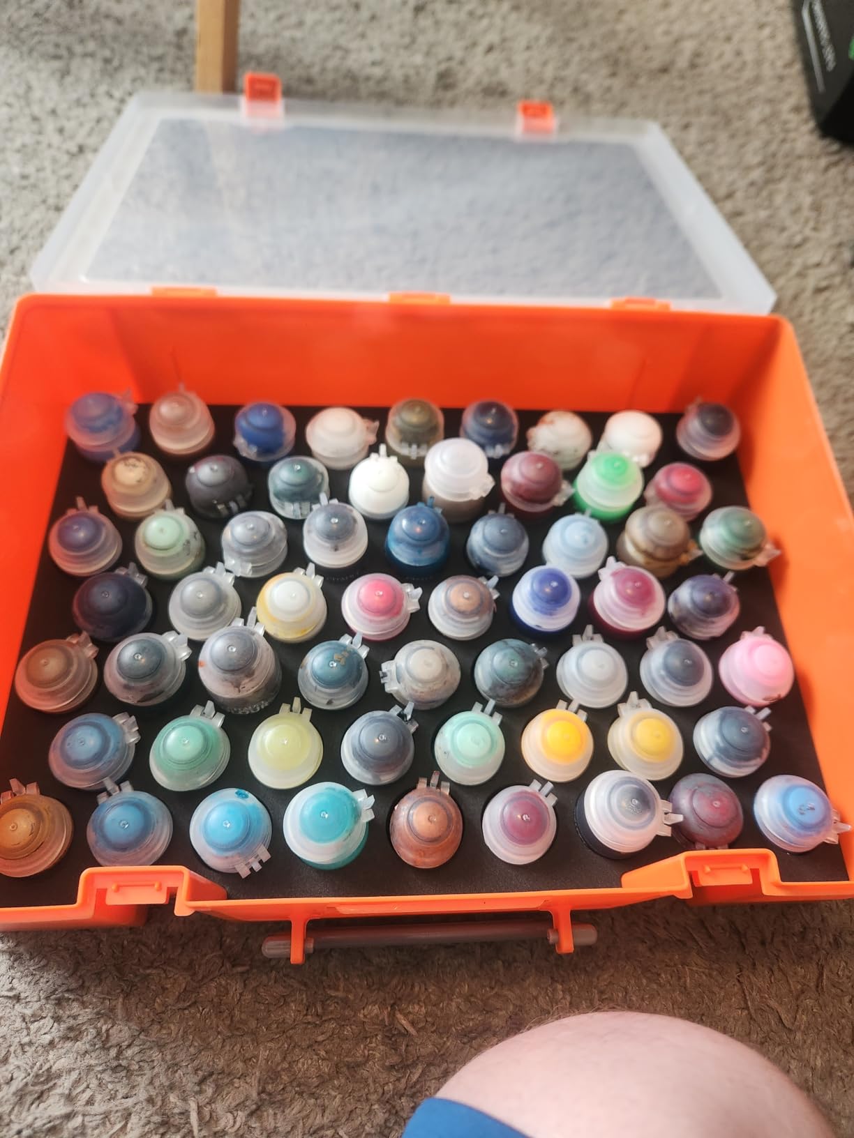 Evemodel 1set Model Paint Organizer with 60 Holes (Diameter 32.5mm) Pigment Bottle Storage Suitcase Dual-layer Portable Box SN03S Miniature Paint Storage customer photo 1