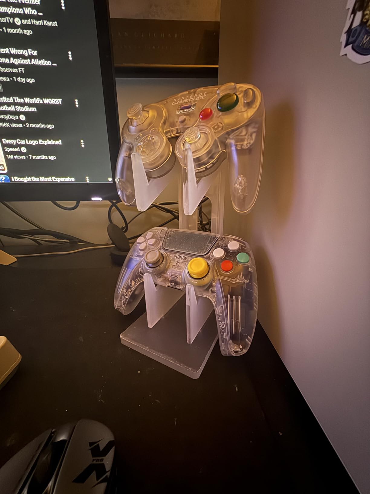 FYY Game Controller Holder 2 Tiers - Universal Dual Controller & Headphone Stand, Acrylic Clear Display Stand Compatible with Nintendo Switch, Xbox, PS5, PS4 - Desk Mounts customer photo 2
