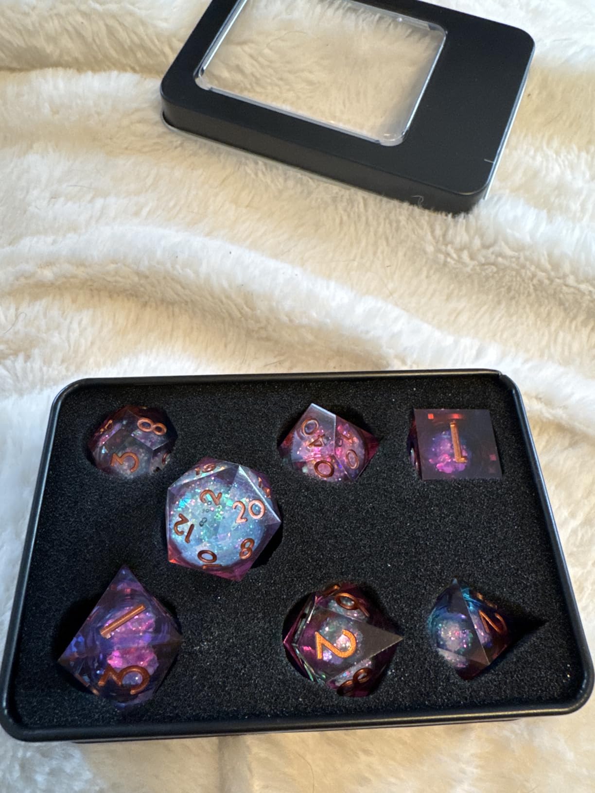 AUSTOR Liquid Core DND Dice Sharp Edge Polyhedral Dice 7-Die DND Dice Set | Quicksand Handmade Resin Dice for Dungeons and Dragons RPG MTG Table Games customer photo 1