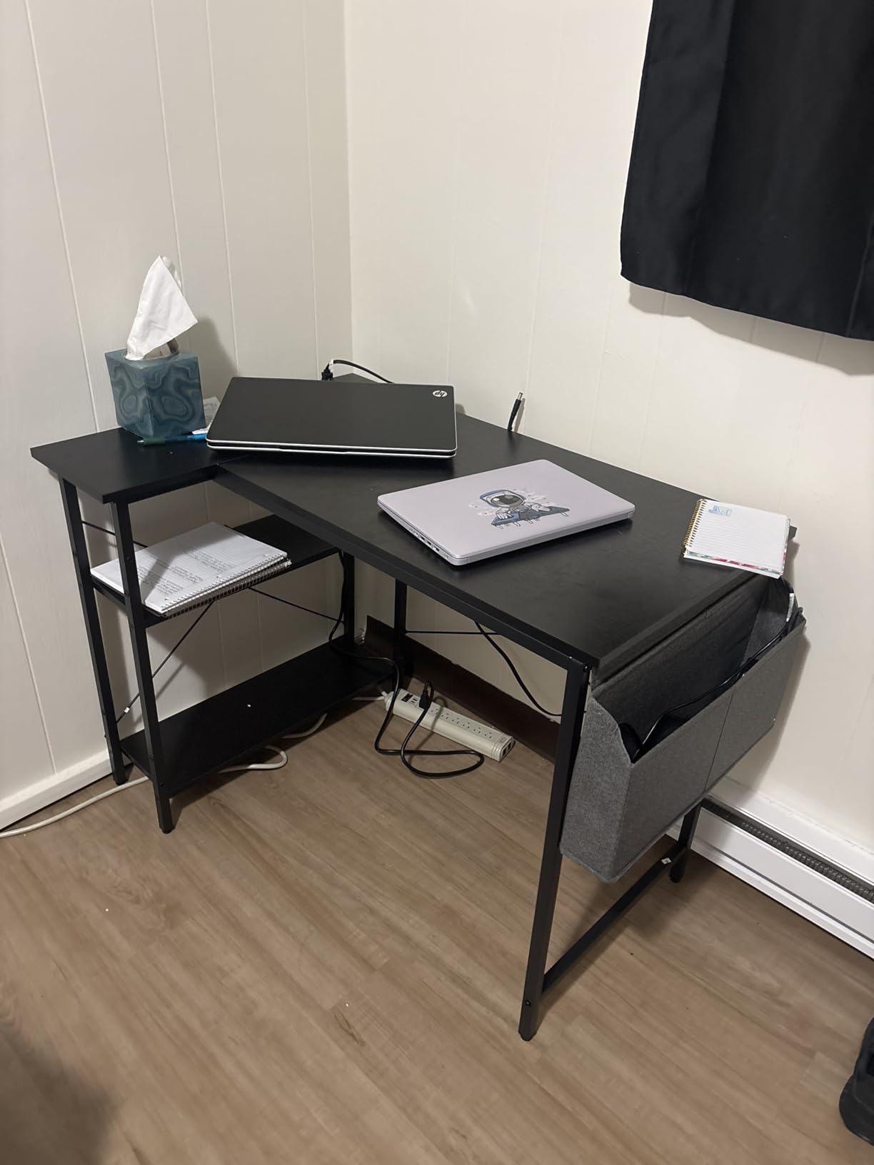 TIQLAB Gaming Desk with Power Outlets - 40 inch L Shaped Computer Desk, Reversible Design Small Corner Desk, Bookshelf Workstation for Work Study Play Home Office, Black customer photo 1