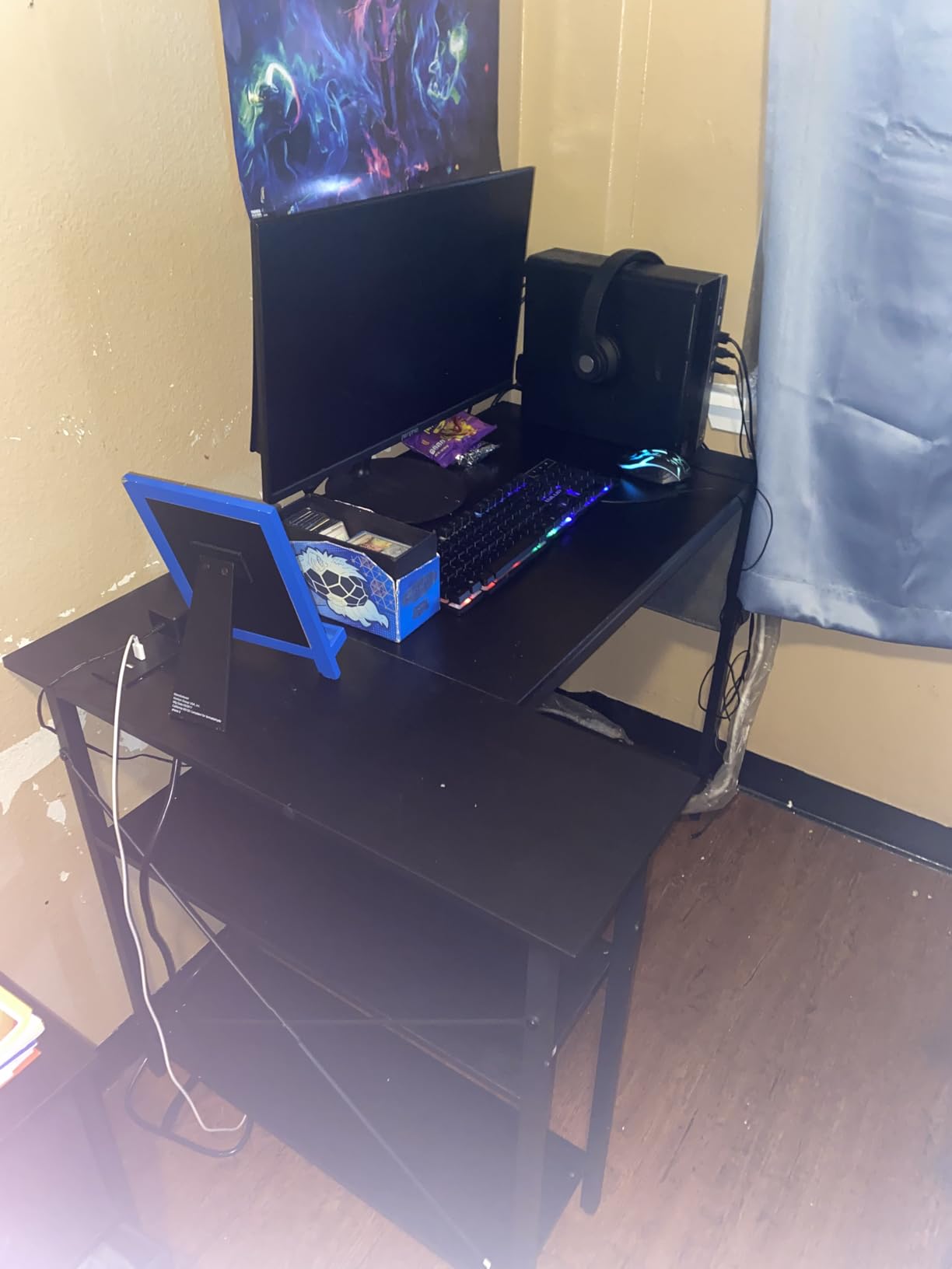 TIQLAB Gaming Desk with Power Outlets - 40 inch L Shaped Computer Desk, Reversible Design Small Corner Desk, Bookshelf Workstation for Work Study Play Home Office, Black customer photo 2