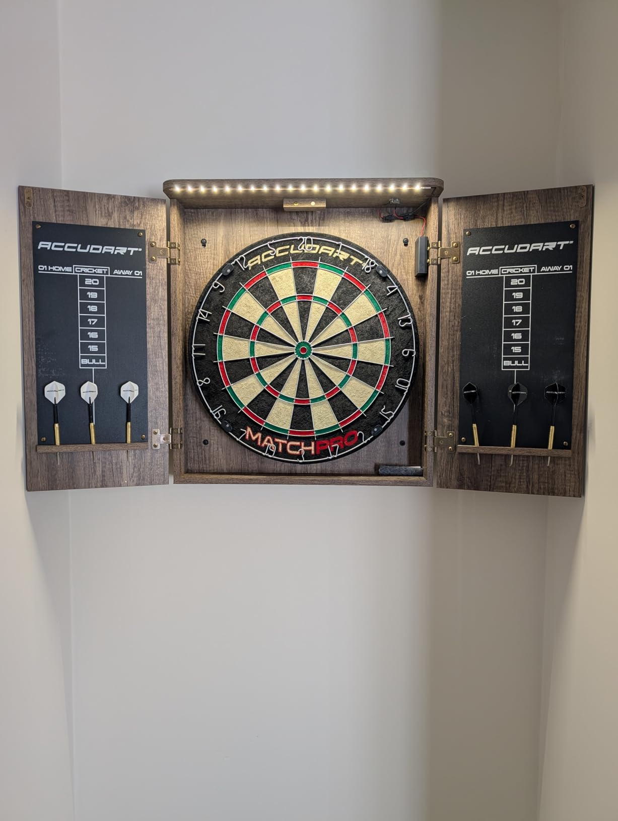 Accudart Match Pro Dartboard Cabinet Set with Auto LED customer photo 1