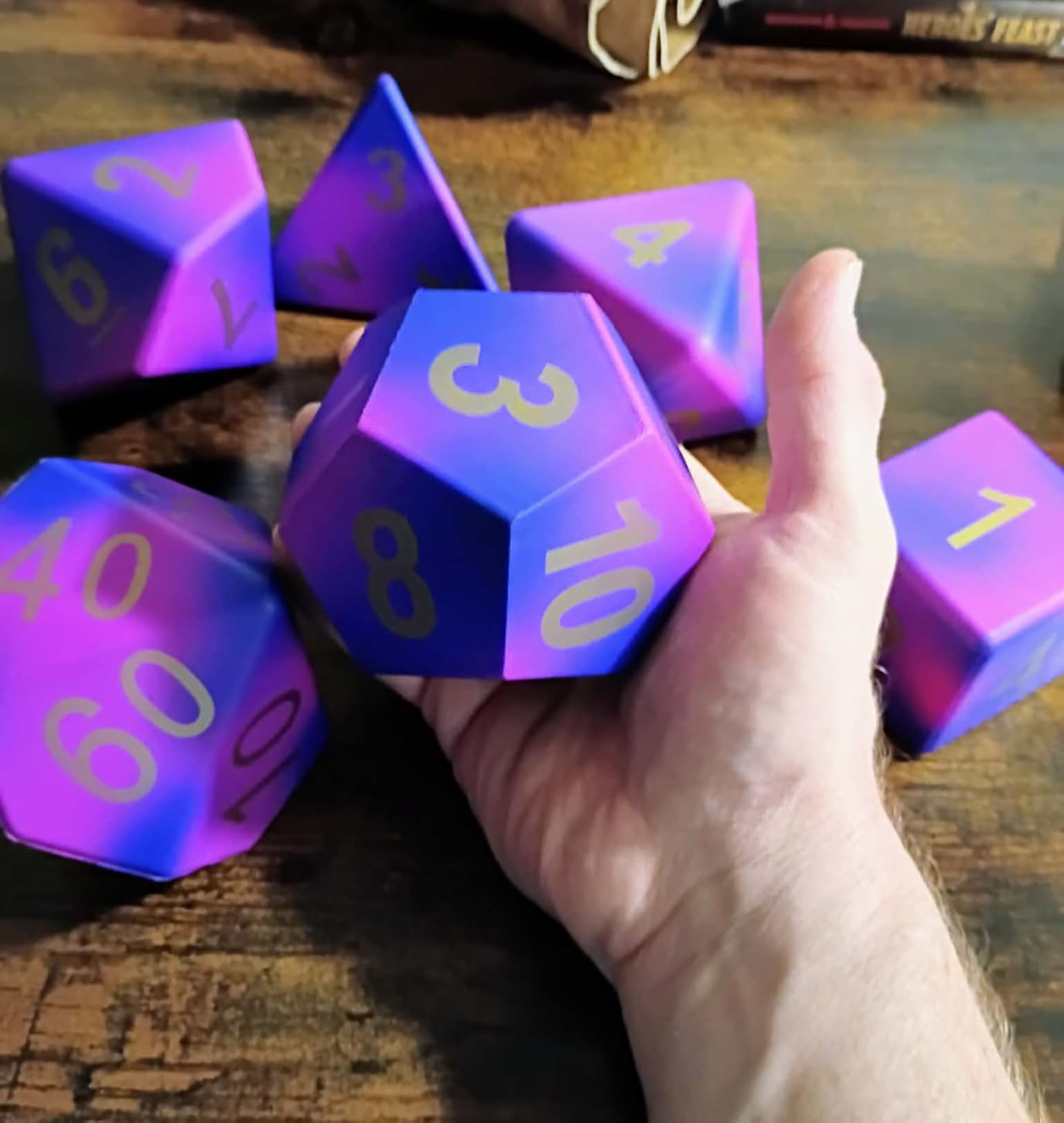 Arrowbash 6 Pcs Jumbo Foam Polyhedral Dice for Games, 3.94 Inch, Rainbow | Giant Soft Foam Dices for Math Teaching, Multi Sided 4 6 8 10 12 customer photo 1