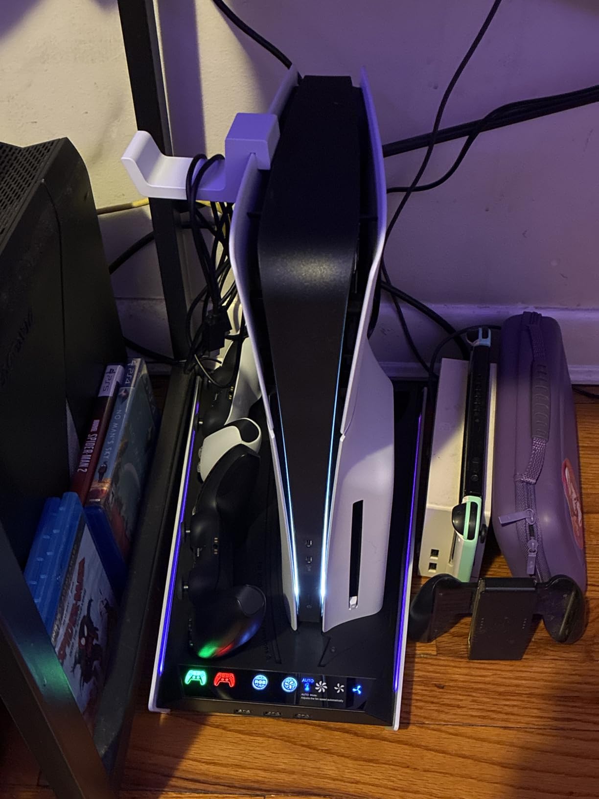 PS5/Slim/Pro Stand for Disc & Digital Console, PS5 Cooling & Charging Station with RGB Lights, PS5 Controller Charger Built-in 3 Level & AUTO Adjustable Fan, Accessories for PlayStation 4 Chargers customer photo 2