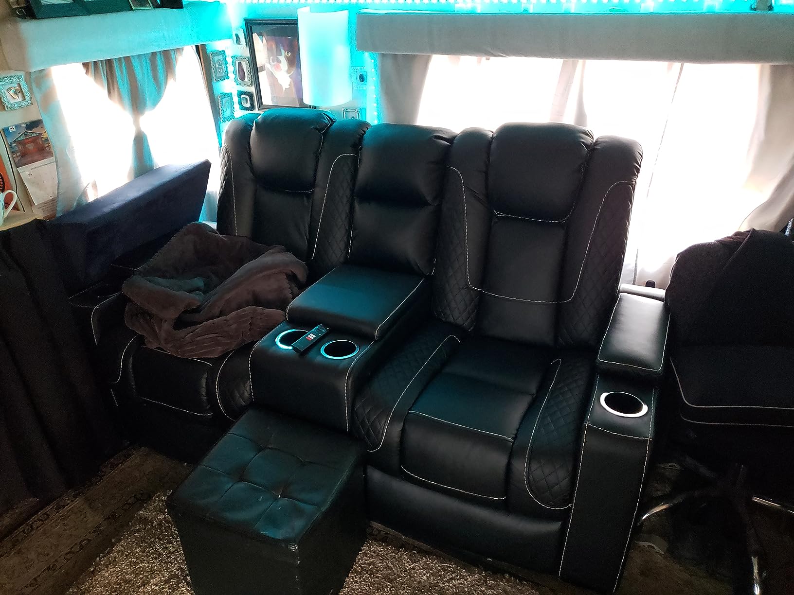 CANMOV Electric Power Recliner Chair with Ambient Lighting, Faux Leather Dual Motor Power Home Theater Seating with Adjustable Headrest, Hidden Arm Storage,Cup Holders,USB Ports (Single, Black) customer photo 1