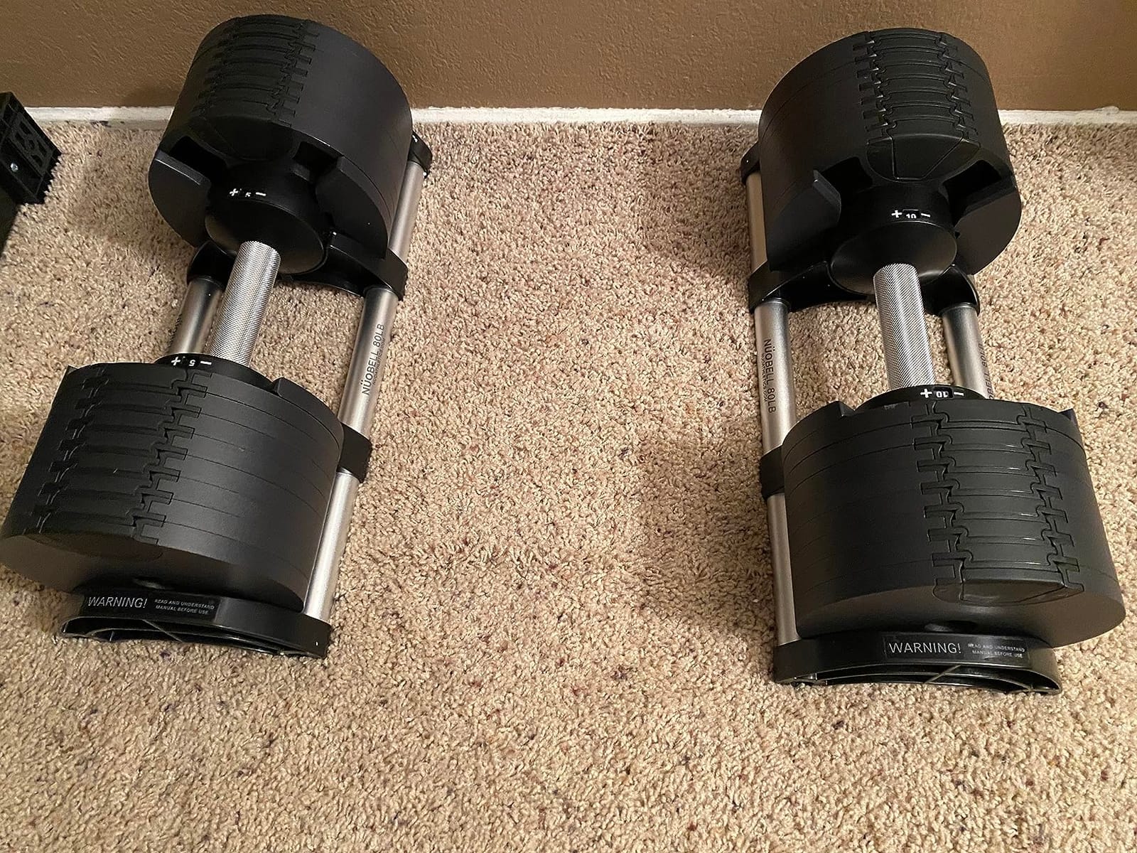 Nuobell 580 Adjustable Dumbbells, 5-80 lb, Set of 2 Free Weights | 5 lb Increments, Instant Twist-handle Adjustment, Knurled Aluminum handles customer photo 1