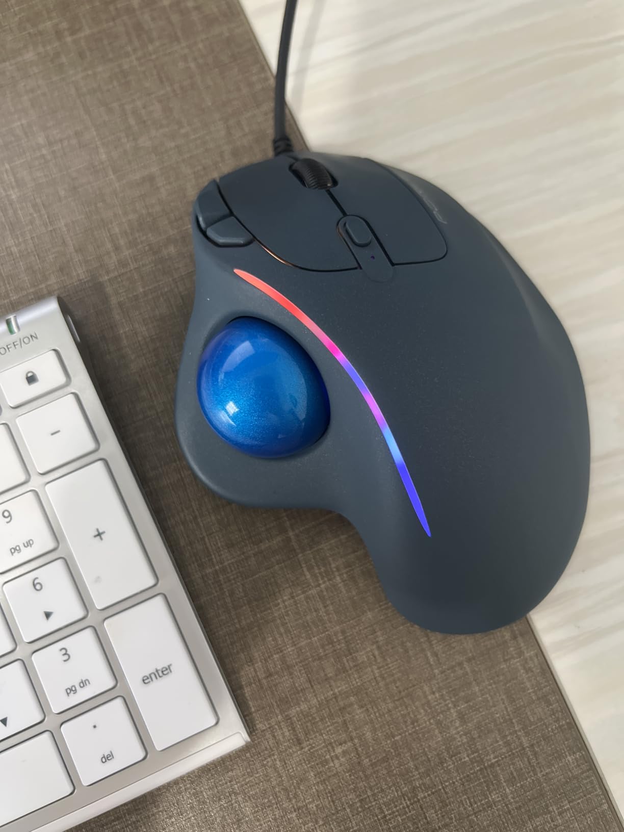 Wired Trackball Mouse with RGB Lighting, Ergonomic Thumb Control to Reduce Muscle Strain, 5 Adjustable DPI, Dual USB-C & USB-A Connectivity, Compatible with PC, Laptop, Mac, Windows-Blue customer photo 1