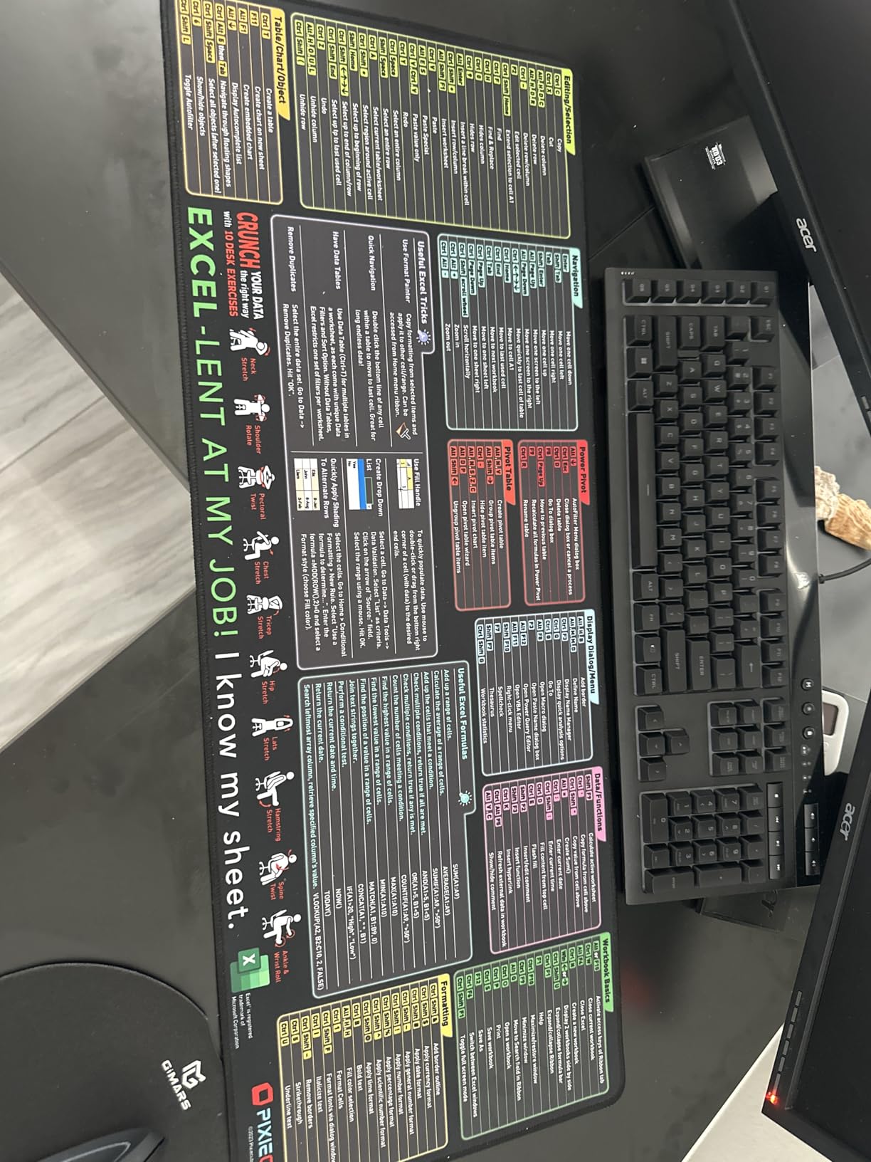 Pixiecube Excel Cheat Sheet Desk Pad | Excel Shortcut Keys Mouse Pad | Extended Large XL Gaming Mousepad | PC Office Spreadsheet Keyboard Mat | Non-Slip Stitched Edge customer photo 1