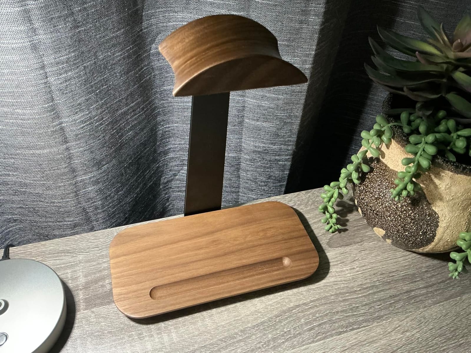 UPERGO Walnut Headphone Stand, Wood Headset Holder with Storage for Desk | Solid Walnut & Aluminum, Anti-Slip Base, Universal for Gaming Headsets & AirPods Max, Extra Storage Tray customer photo 1