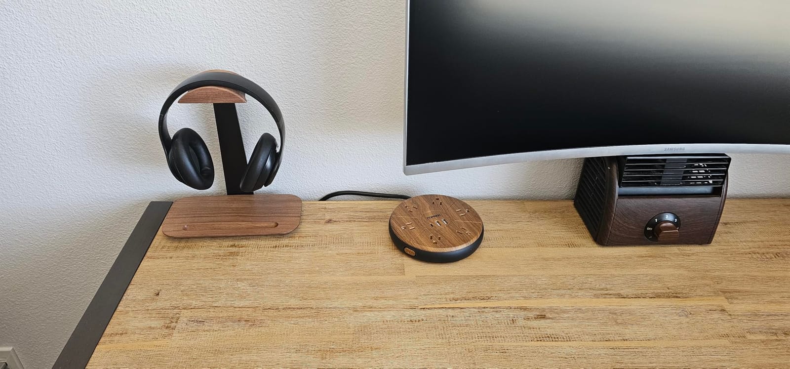 UPERGO Walnut Headphone Stand, Wood Headset Holder with Storage for Desk | Solid Walnut & Aluminum, Anti-Slip Base, Universal for Gaming Headsets & AirPods Max, Extra Storage Tray customer photo 2