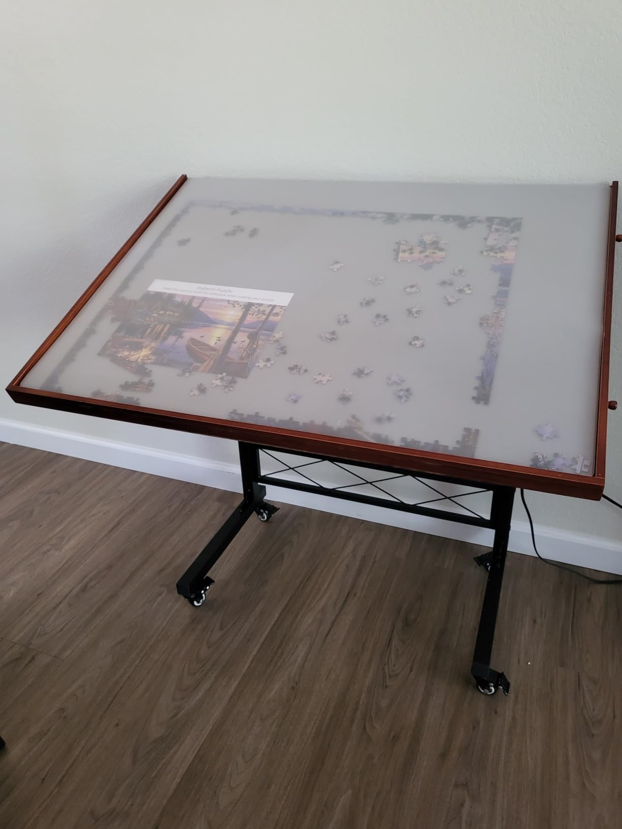 JoyBerri Jigsaw Puzzle Table with Drawers - Adjustable Height, All Ages | Portable puzzle station, for 1500 piece, 9 height levels, locking wheels, cover & bonus puzzle included customer photo 1