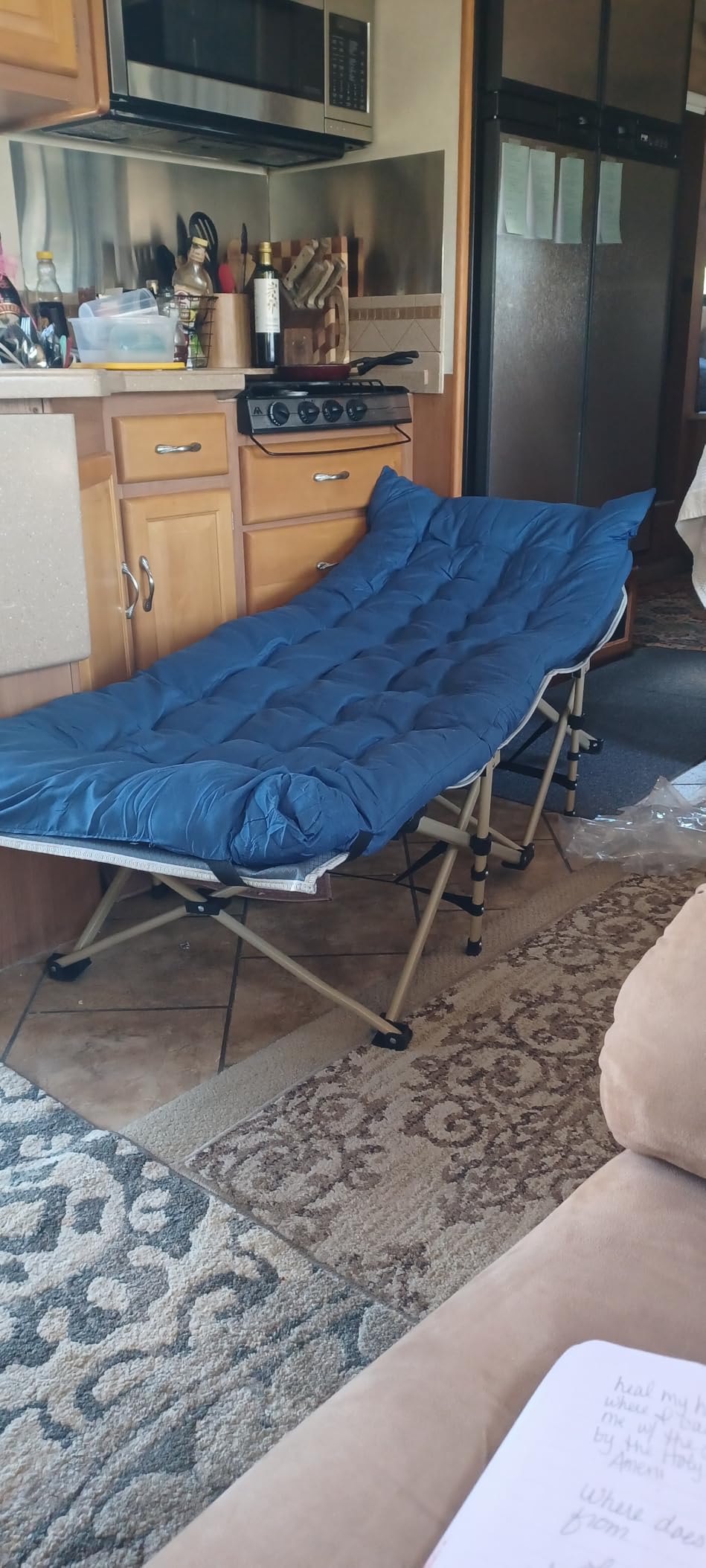 ARAER Camping Cot with Mattress 450LBS Portable Folding Outdoor Bed with Carry Bag for Adults Kids, Heavy Duty Cot for Traveling Gear Supplier, Office Nap, Beach Vocation and Home Lounging (Navy blue) customer photo 1