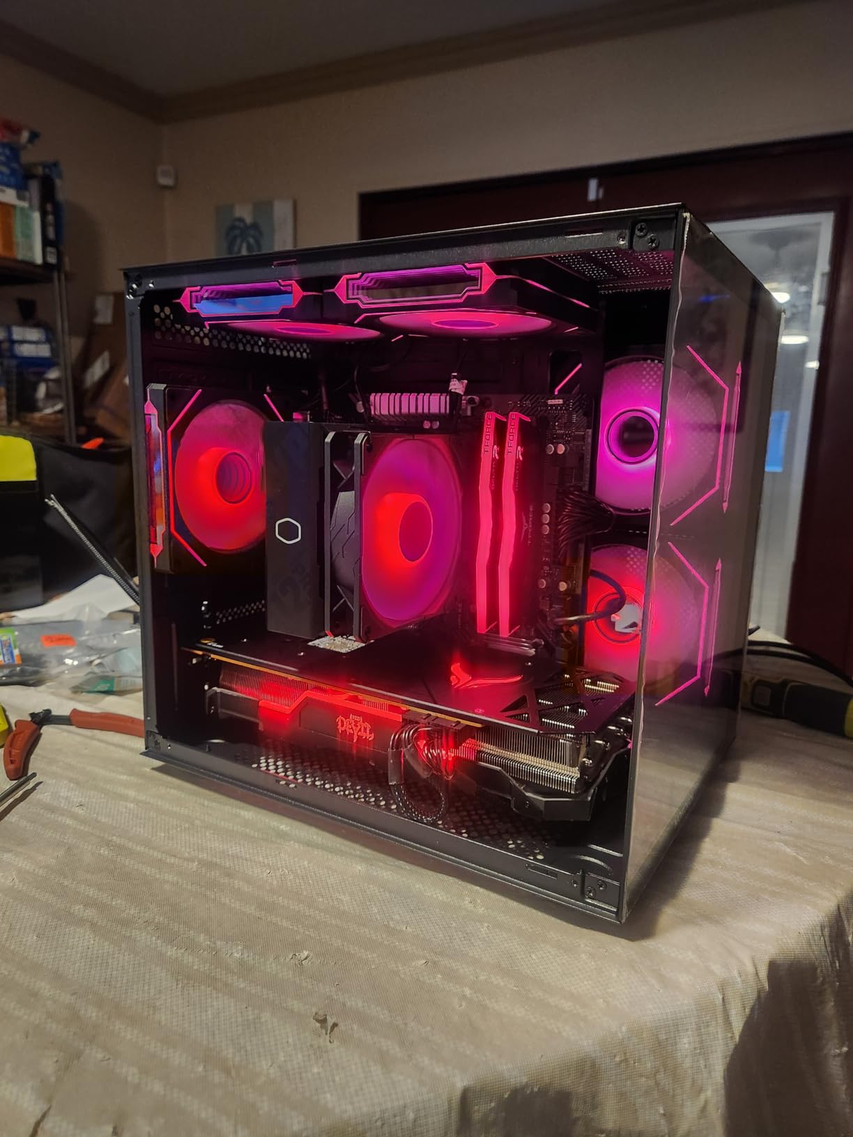 MOROVOL MATX PC Case, 270° Panoramic Tempered Glass Panel Gaming PC Case, 3 Fans Pre-Installed Micro-ATX Computer Case, USB 3.0, Black (V3) customer photo 1