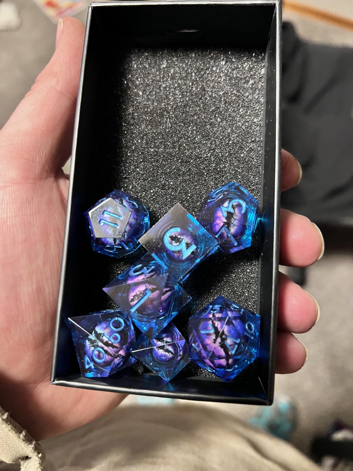 Beholder's Dragon Eye DND Dice Set, Sharp Edge Liquid Core Resin Handmade Cat Eye Dice with Gift Box, 7 PCS customer photo 2