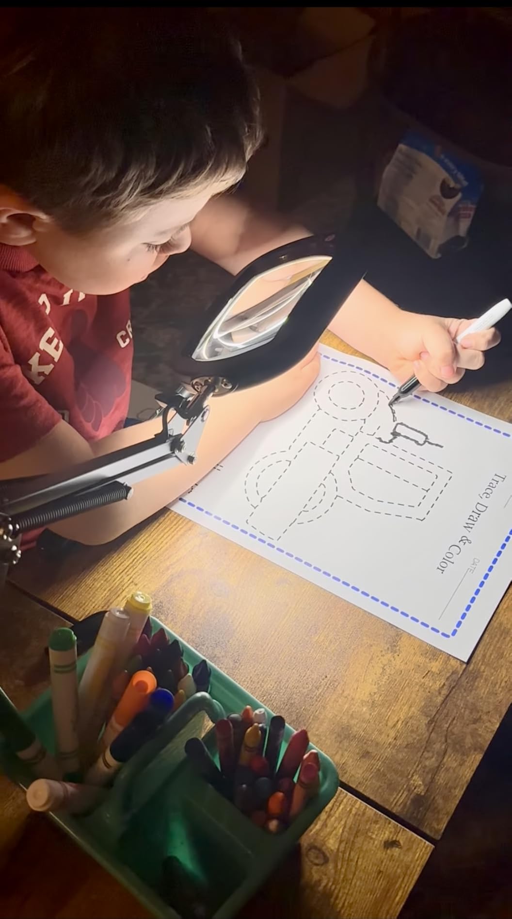 Drdefi 12X Square Magnifying Glass with Light and Stand, Real Glass LED Lighted Magnifier, 5 Color Modes Stepless Dimmable, Hands-Free Mag Desk Lamp with Clamp for Reading Craft Hobby Close Work customer photo 1
