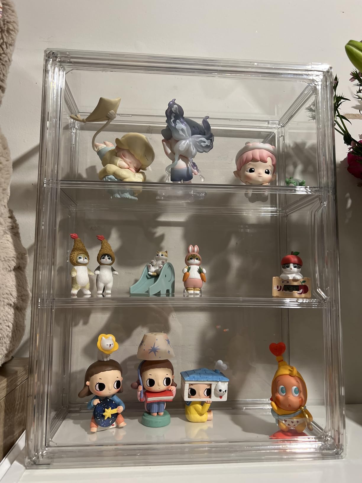 BOHOIDEE 3 Tiers Clear Display Case for Figures, Acrylic Storage Organizers Box with Magnetic Door, Wall-Mounted Dustproof Showcase for Collectibles Action Figure customer photo 1