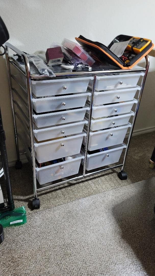 Simple Houseware 15 Drawers Rolling Utility Cart Art Craft Storage, Chrome | 2-Column, 35.8