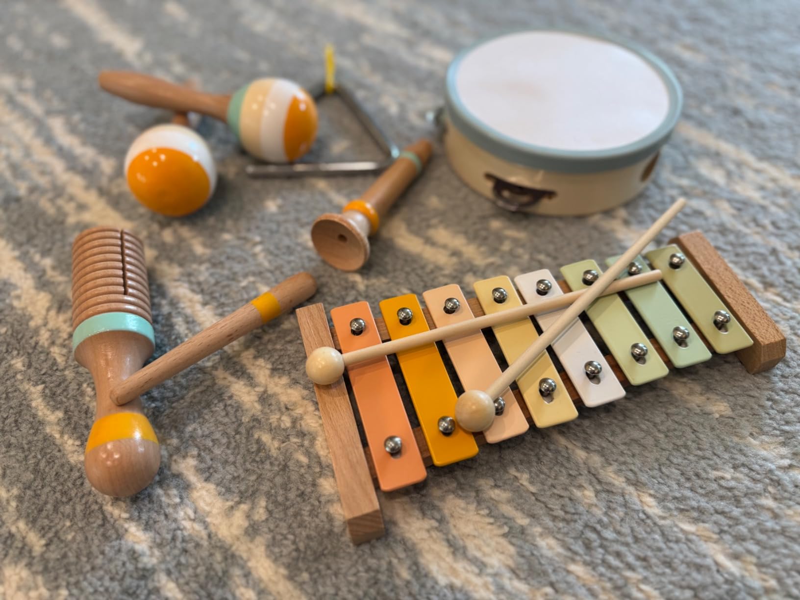 Baby Musical Instruments - Montessori Wooden Toys for Toddlers, Neutral Colors Percussion Instruments Set with Modern Boho Xylophone for Kids Preschool Educational customer photo 2