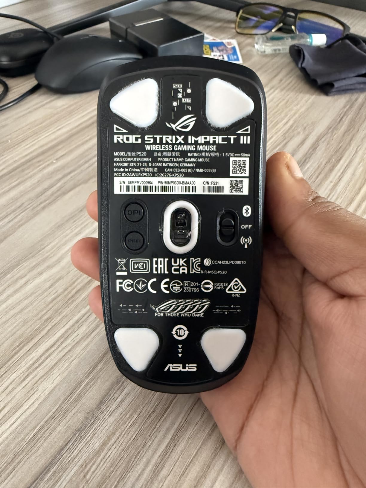 ROG Strix Impact III Wireless Gaming Mouse, 57 G Lightweight, 36K DPI Sensor, Bluetooth & 2,4GHz RF, ROG SpeedNova, Up to 618hrs Battery Life, Replaceable Switches, ROG Omni Receiver, Black customer photo 1