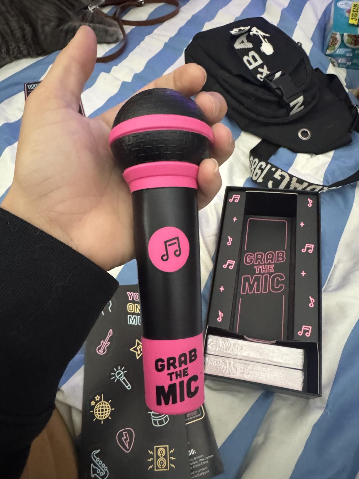 Lucky Egg Official Grab The Mic - Family Karaoke Board Game w/Foam Mic, 8+ Ages, 2-10 Players - Games for Bad Singers w/ 230 Lyrics (115 Cards) customer photo 2