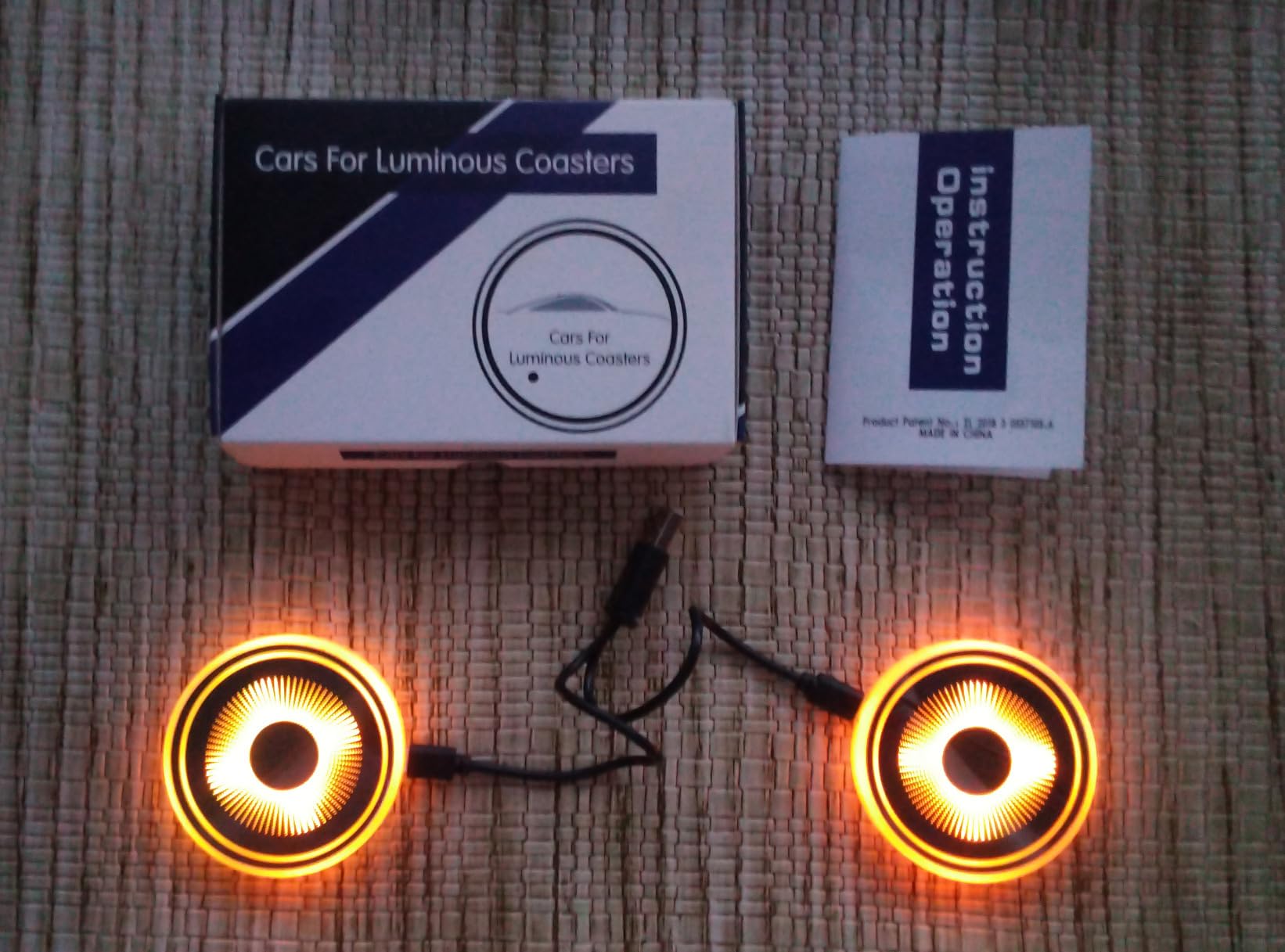 2PCS Rechargeable Led Light Car Cup Holder Insert Coaster Mat Pad Decal with LDR and Accelerometer 2.7