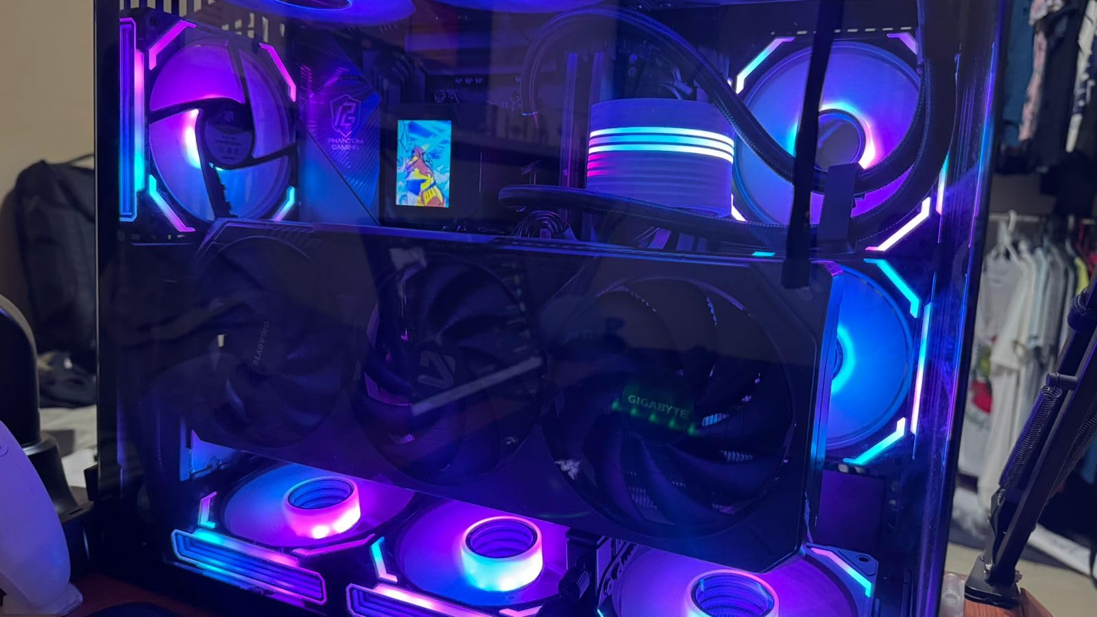 AsiaHorse COSMIQ 120mm Case Fan, Infinity Mirror FDB Reverse Fan with 5V 3-PIN Connector and Small Controller, 2000 RPM and 68.5CFM,Unit Daisy Chain PWM RGB PC Fans for Cases CPU Liquid Coolers, 3Pack customer photo 2