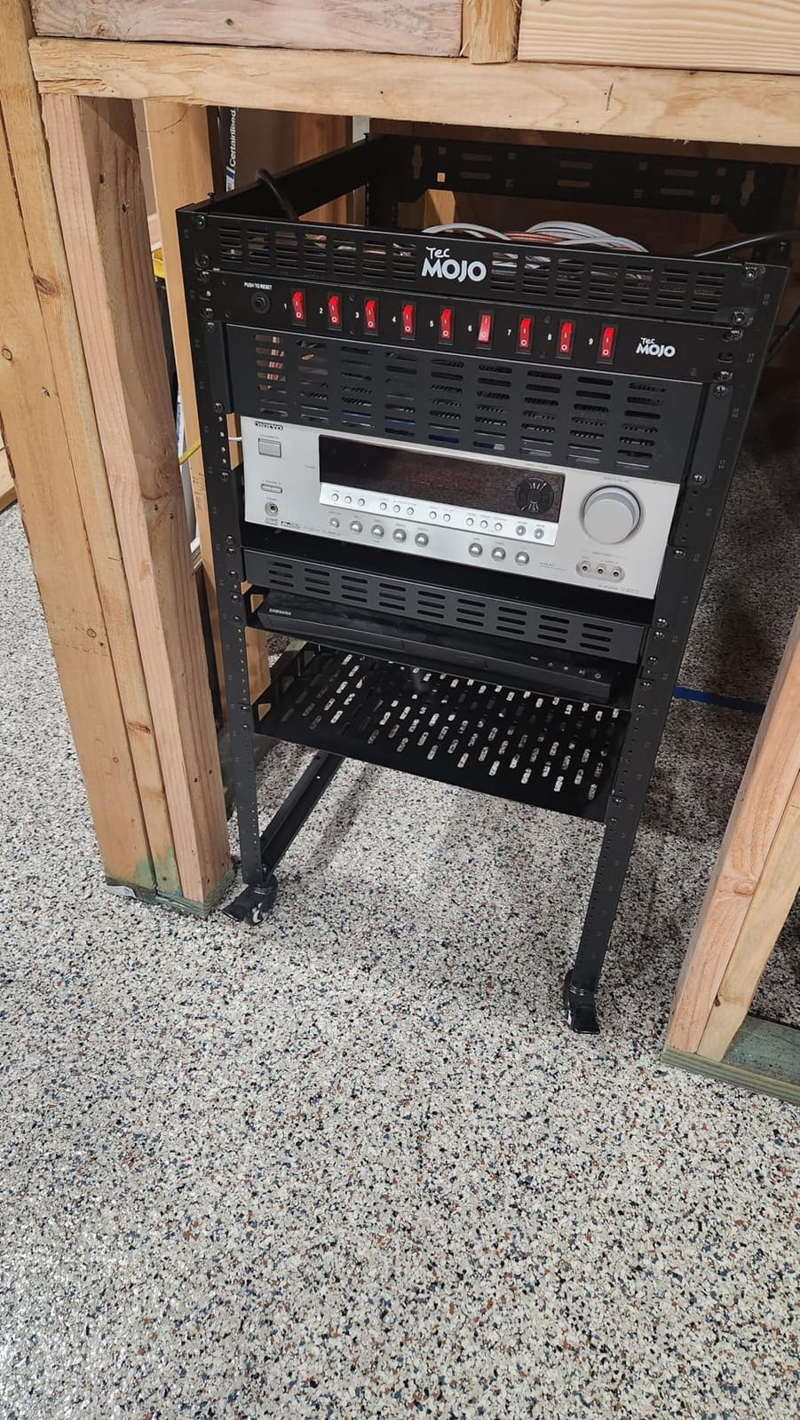 TECMOJO 20U Open Frame Network Rack for IT & AV Gear, 4-Post With Casters, Mobile With 2 PCS 1U Server Shelf & Mounting Hardware, for 19