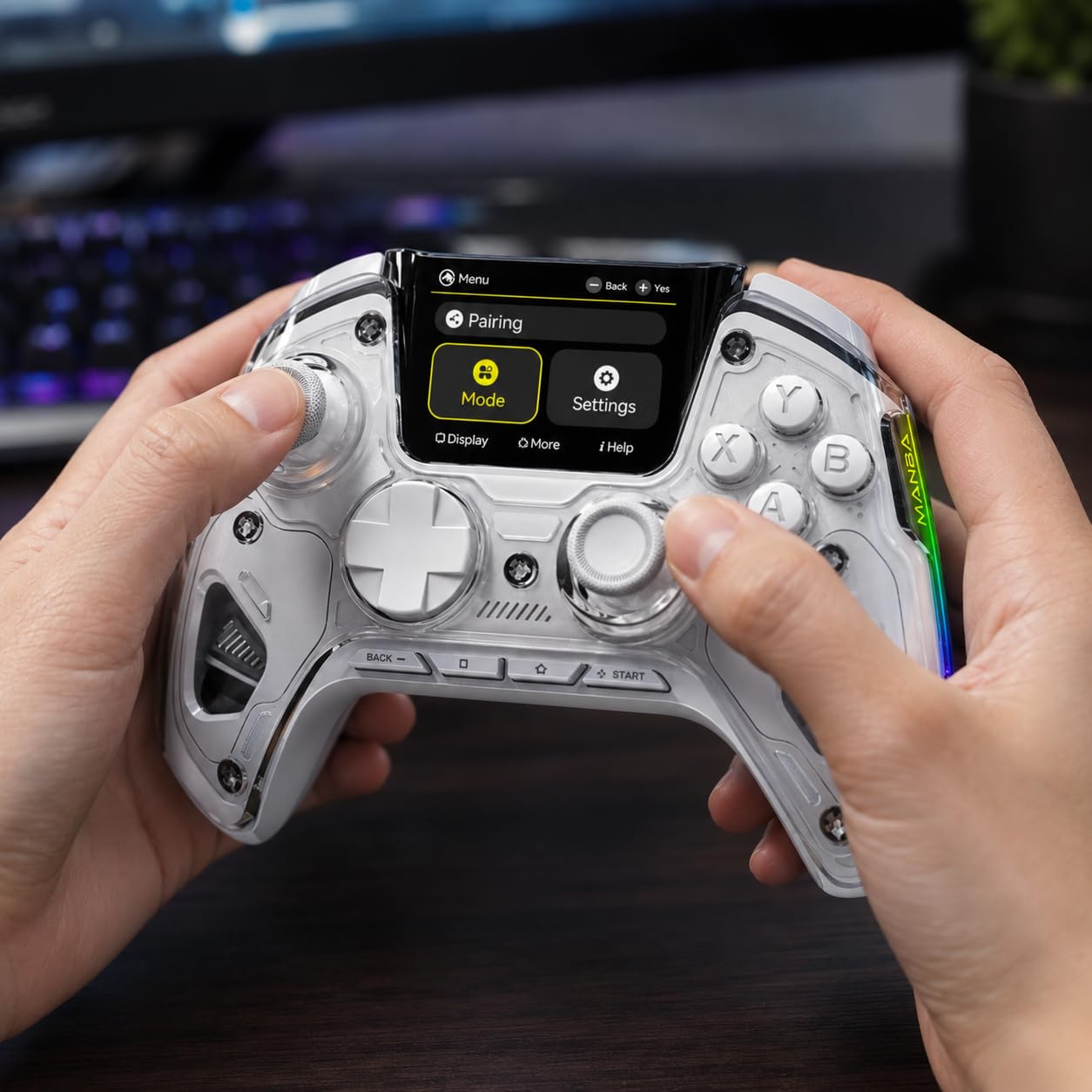 ManbaOne Interactive Screen Wireless Gaming Controller (Black) | for PC/Switch1/2/iOS/Android, Hall Effect Stick & Trigger, RGB Lighting, Remappable Buttons, 1800mAh with Charging Dock customer photo 1