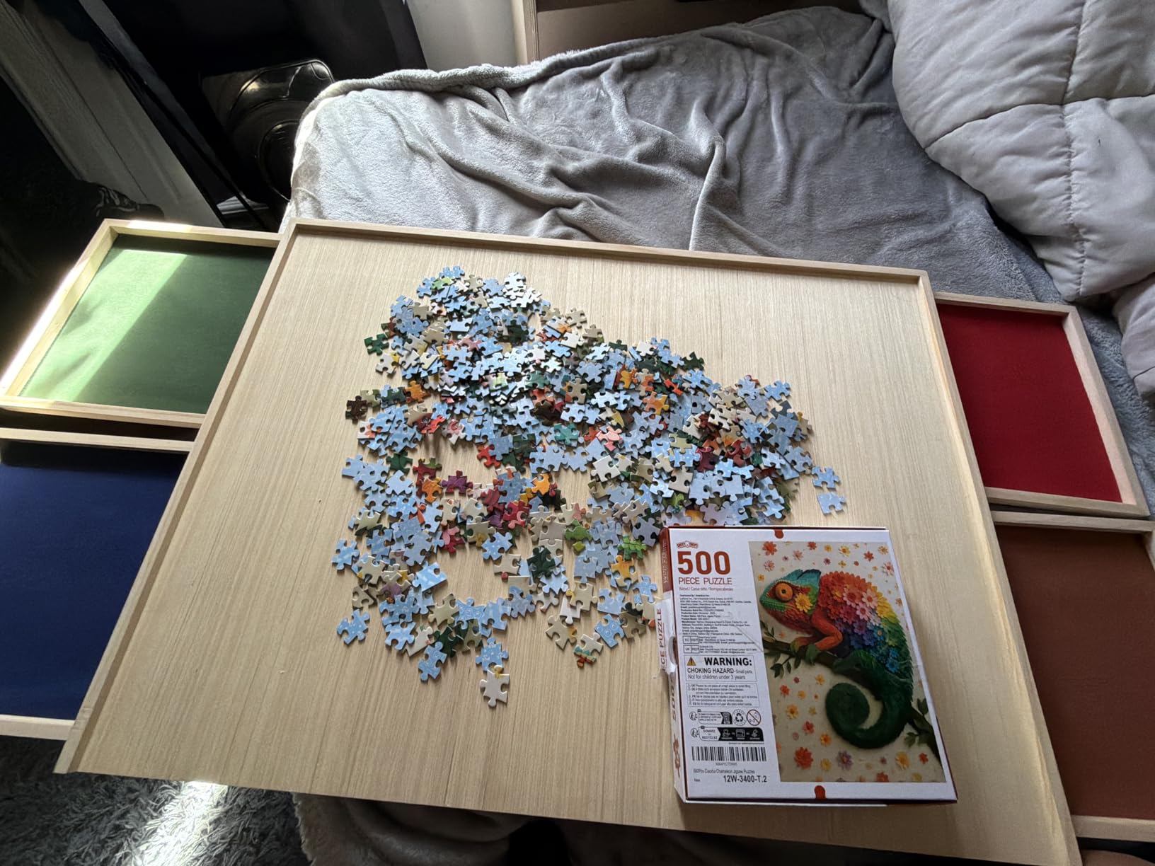 Rotatable 360-Degree Wheels Puzzle Board with Drawers and Cover 1000 Pieces Lightweight Portable Wooden Puzzle Table for Adults Size 30