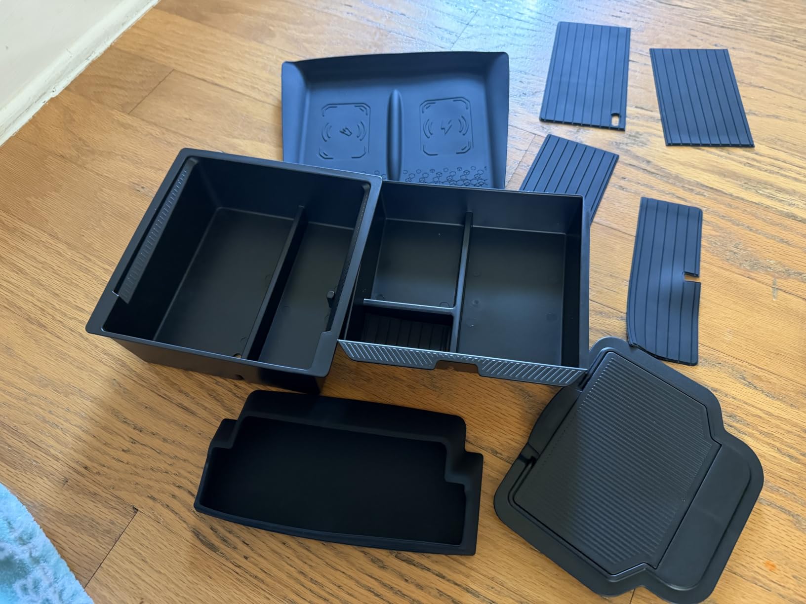 8PCS Console Organizer for Tesla Model Y Accessories 2026 2025 | (Premium & Performance) for Tesla Model 3 Accessories 2026-2024 Wireless Charging Pad Sunglasses Box Cup Holder Black customer photo 2