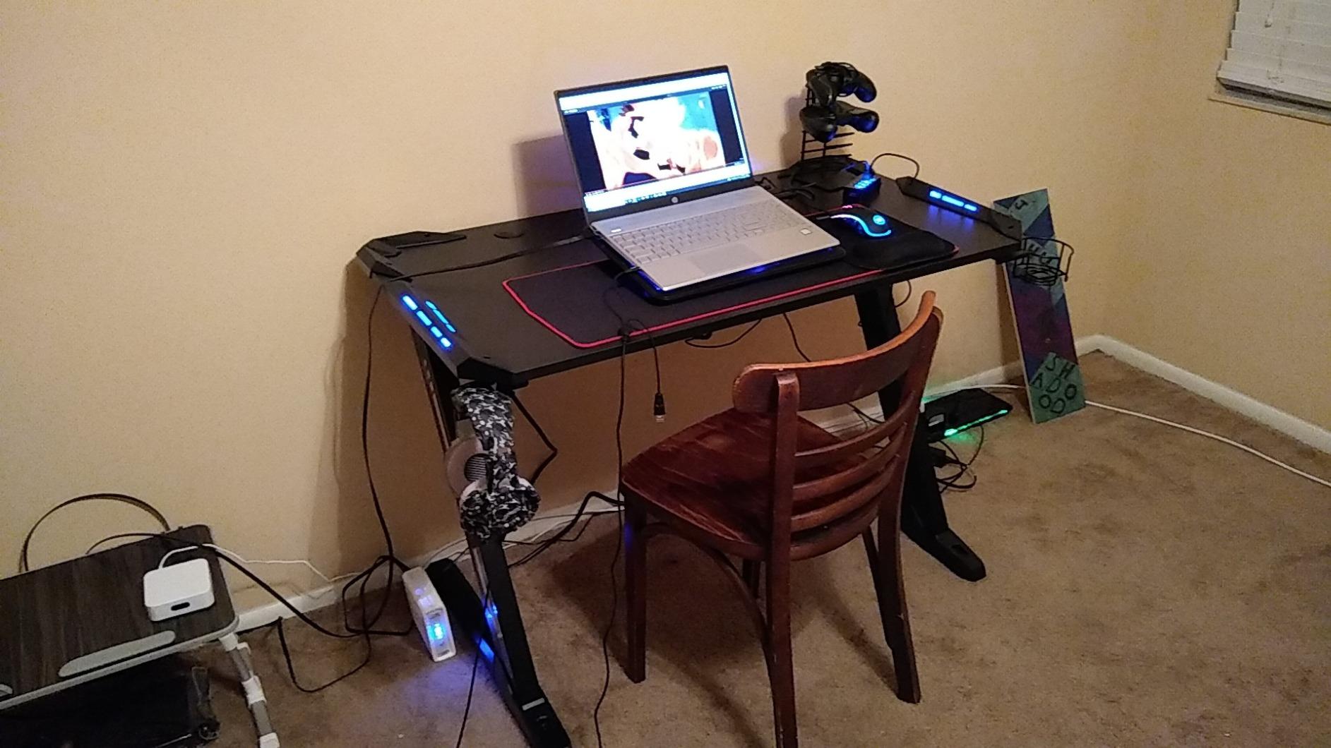 EUREKA ERGONOMIC Gaming Desk, 60 Inch Computer Desk with RGB LED Lights | Carbon fiber-textured top, Z-shaped metal frame customer photo 1