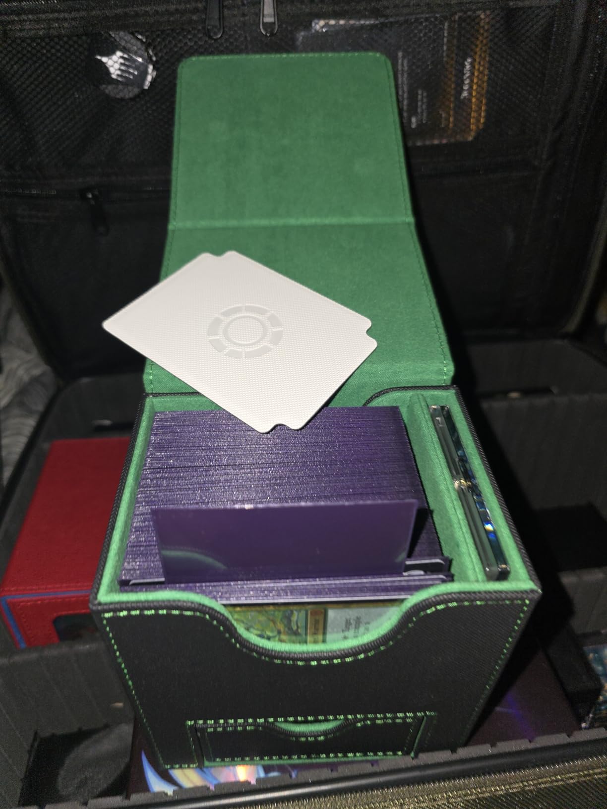 Card Deck Box for MTG Commander - Patented Design, Commander Display, Fits 100 Double-Sleeved Cards, 35pt Card Brick & Dice Tray - Black/Green customer photo 1