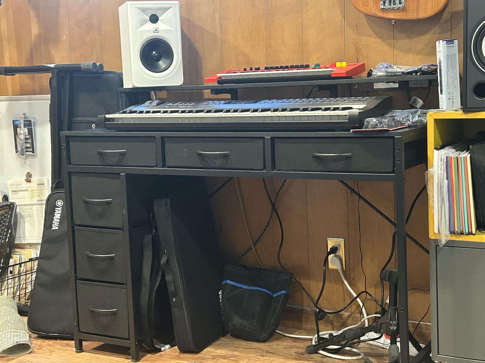 Huuger Gaming Desk with 6 Drawers, Computer Desk with LED Lights Power Outlets and Type-C, 47 Inch Office Desk with Storage, Monitor Stand, Writing Desk Work Desk Home Office, Bedroom, Black customer photo 1