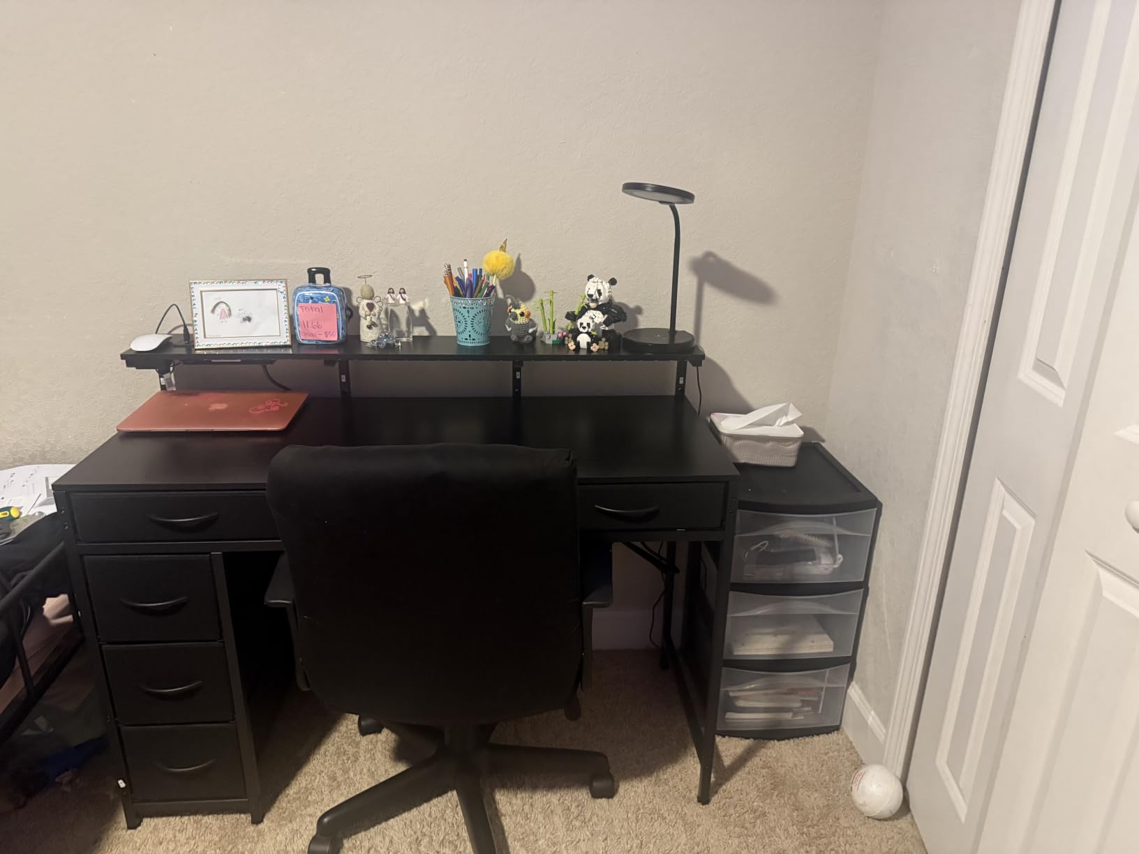 Huuger Gaming Desk with 6 Drawers, Computer Desk with LED Lights Power Outlets and Type-C, 47 Inch Office Desk with Storage, Monitor Stand, Writing Desk Work Desk Home Office, Bedroom, Black customer photo 2