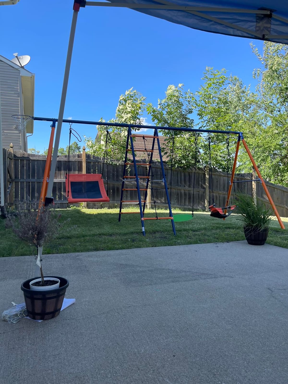 Swing Sets for Backyard 700 lb - 6 in 1 Playground Sets with 3 Swings Seats, Heavy Duty Metal Stand with Platform/Belt/Baby Swing, Climbing Ladder/Net, Easy Install, Outdoor Playset customer photo 1