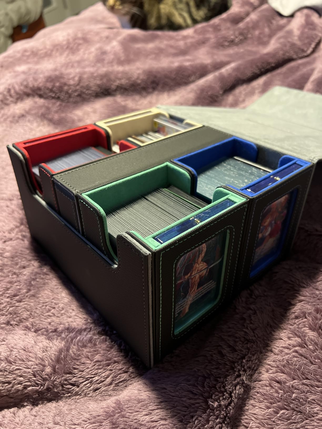 5-in-1 MTG Commander Deck Box, Holds 400+ Double-Sleeved Cards | Patented Design Card Deck Box, Magnetic Detachable Card Case with Dice Tray, Fits Magic / TCG Cards (Black Purple) customer photo 1