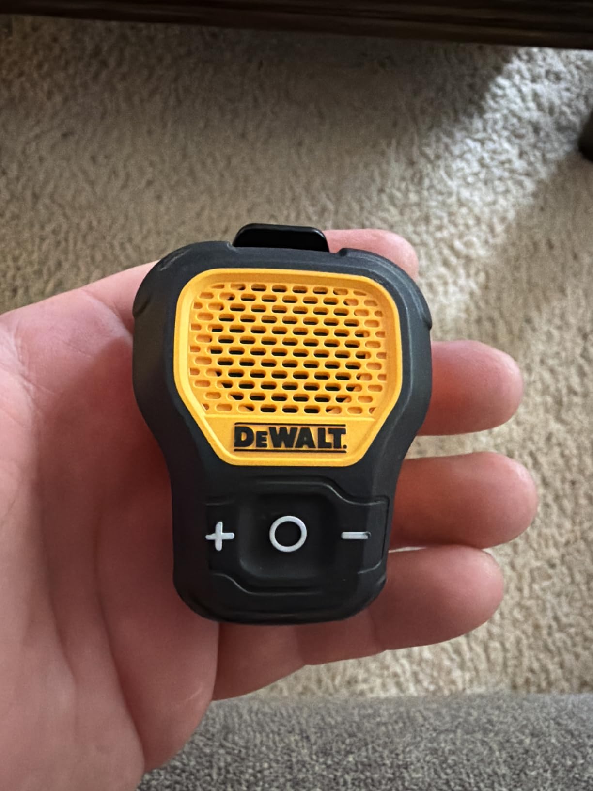 DEWALT Wearable Bluetooth Speaker, Clip-On Wireless Jobsite Pro, (Yellow) | Water-Resistant Portable Speaker, Built-in Mic for Hands-Free Music/Calls customer photo 1