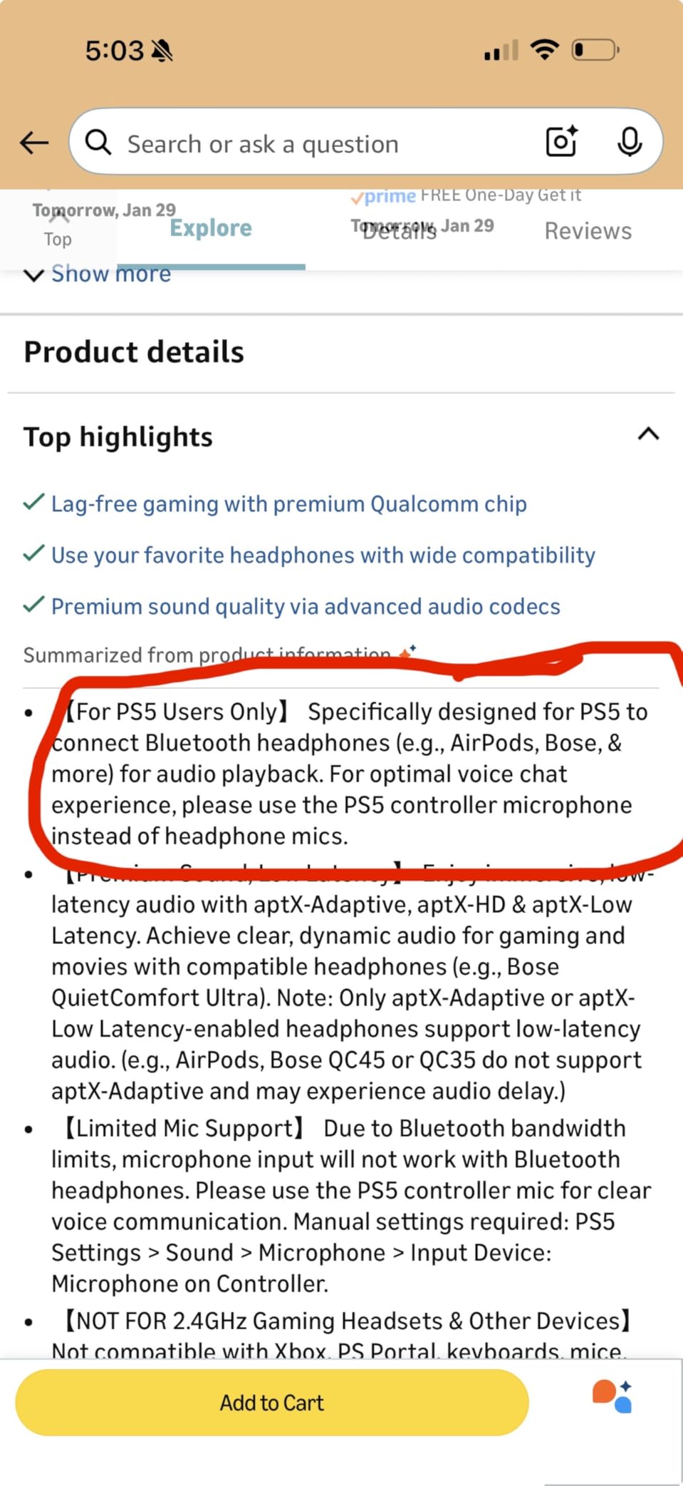 Avantree C81-Gaming - USB-C Bluetooth 5.3 Audio Adapter Dongle for PS5 | Qualcomm Chip, aptX Adaptive & HD, Premium Sound, Works with AirPods, Bose Headphones & More customer photo 2